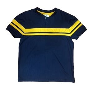 Scott James Henley Navy Blue Striped Short Sleeved Tee Shirt.  Sz M